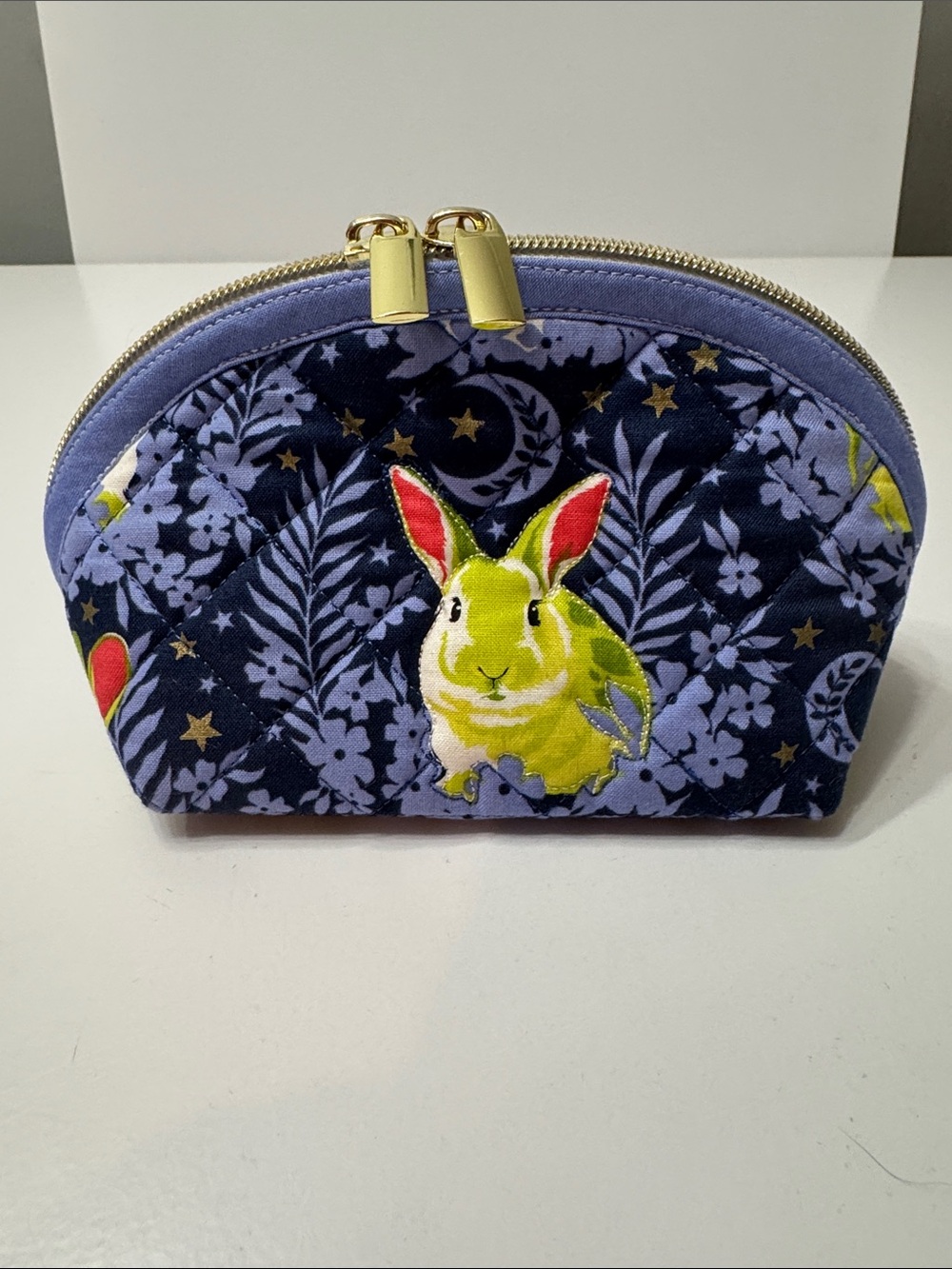 Navy Floral Bunny Cosmetic Pouch - Handmade